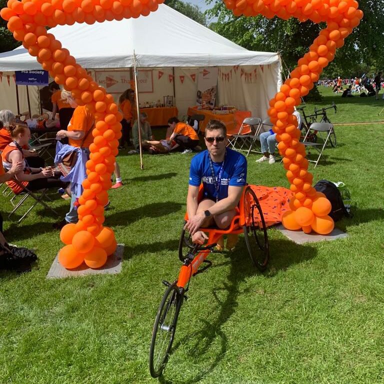 Mark Sinclair after racing in the marathon in his wheelchair bike