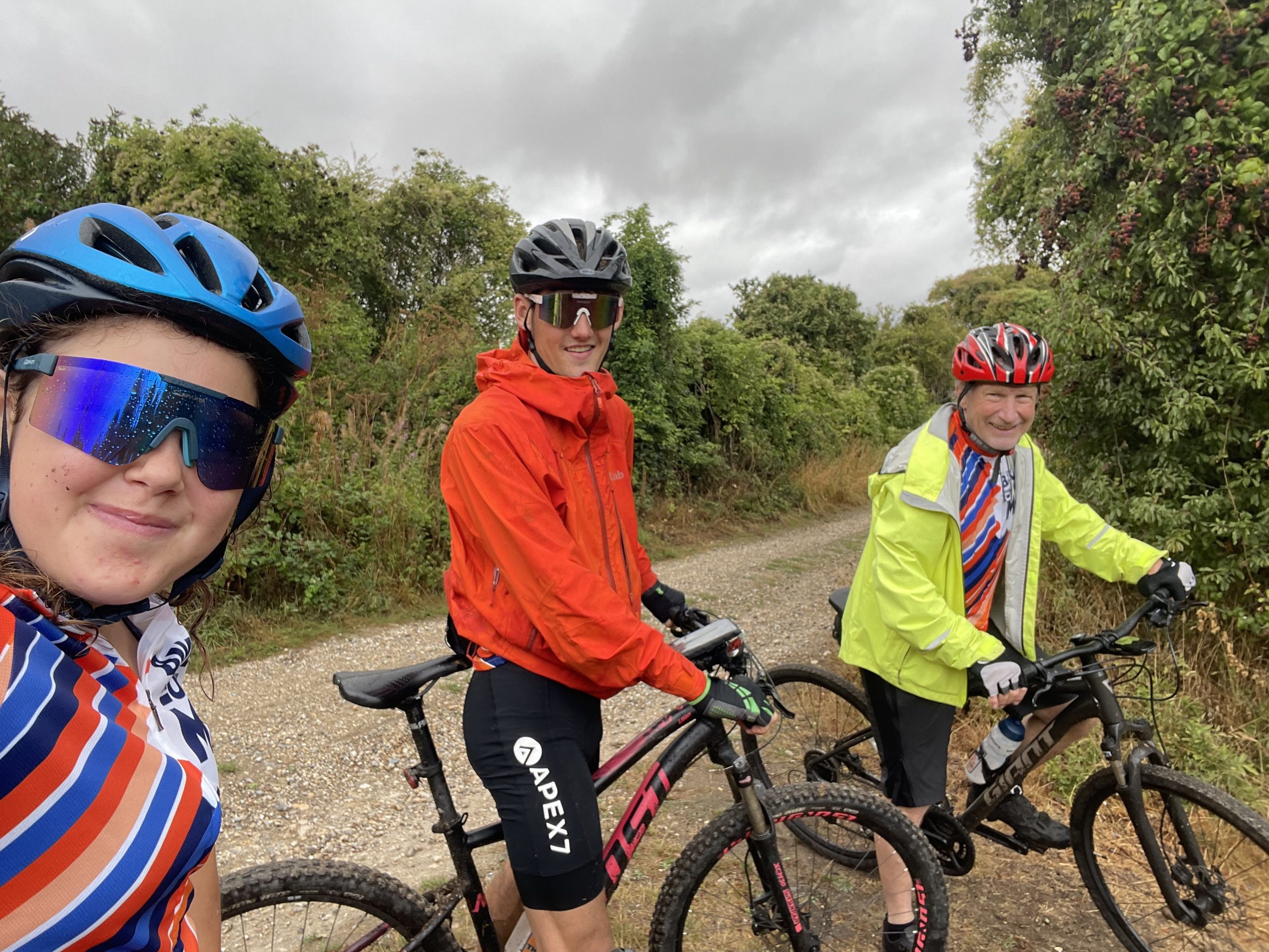 Selfie of Bike the UK for MS cyclists off road next to a gravel path on Royal Chiltern's Way